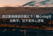 真正影响体验的是这个｜糖心vlog在线教学。这才是核心逻辑